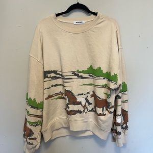 Free people horse print daydreamer crew neck sweater XL GUC